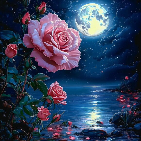 Magical View of Pink Roses on a 12" x 12" Canvas! - Picture 1 of 1